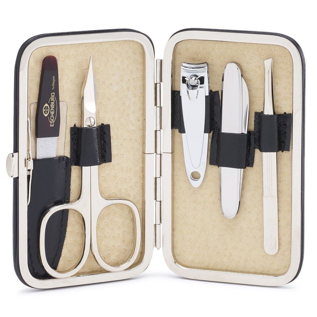 Medium Leather Manicure Set Black - 5 Piece