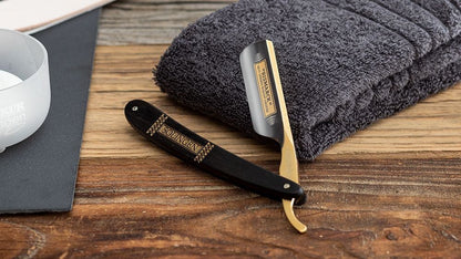 Straight Razor Bismarck Black Ebony Gold 6/8