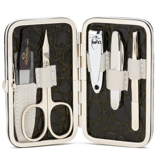 Faux Crocodile Leather Manicure Set Olive - 5 Piece